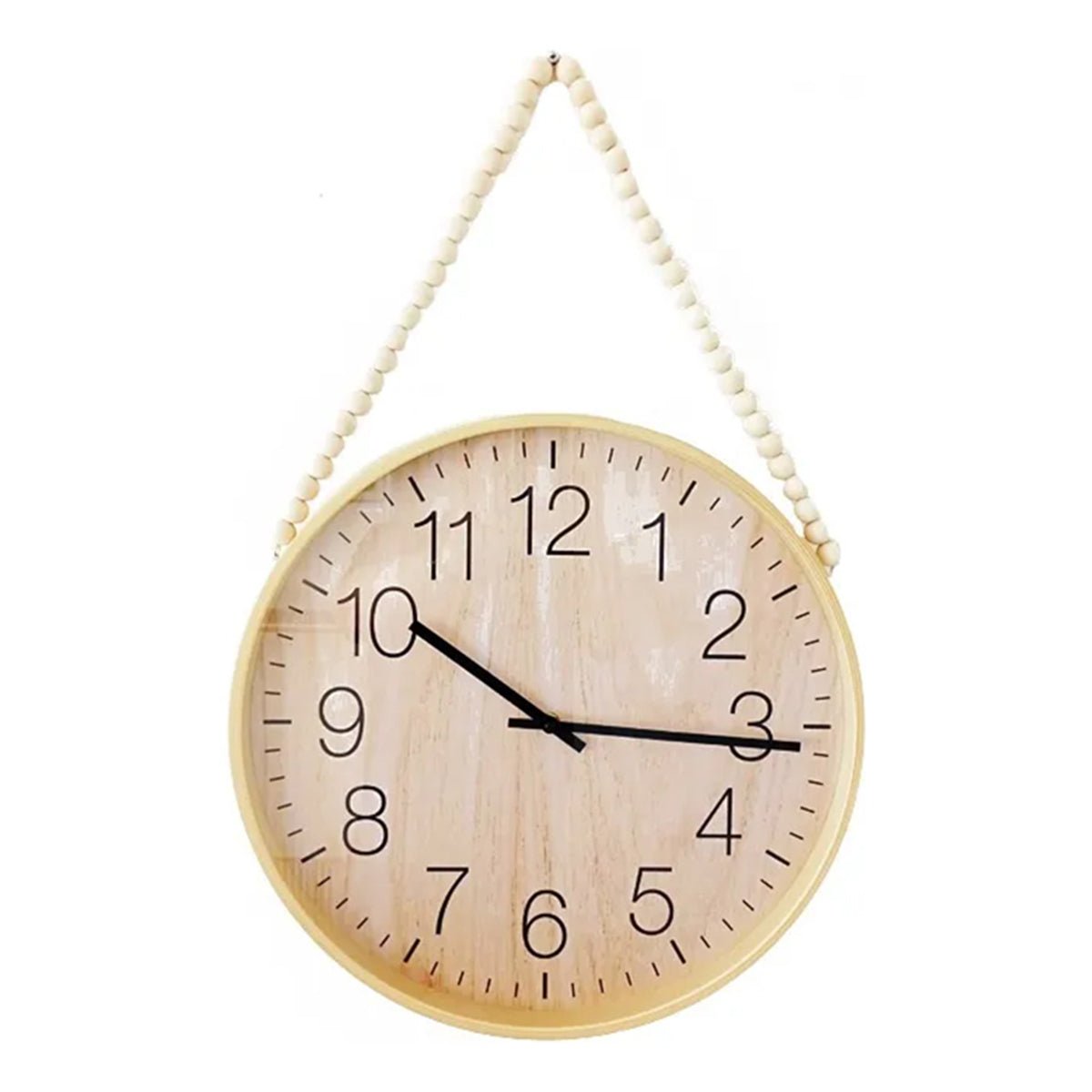 Hauskraft Wandklok - 38cm - Lichtbruin/Zwart - Decoratief Touw met Houten Kralen - TEKZEN