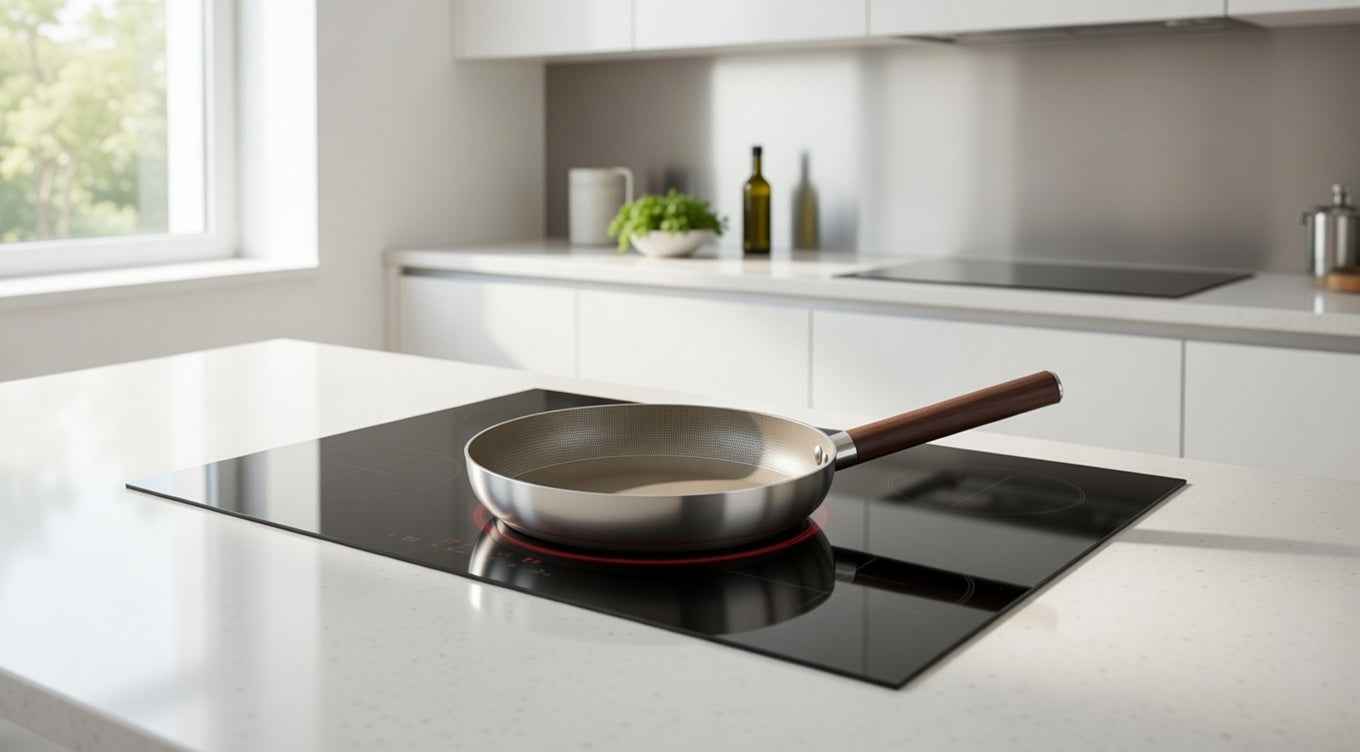 Cheffinger Koekenpannen Set - 3-delig - 20, 24, 28cm - RVS - Inductie - Super Reliëf - Stof-Touch Handgreep met Houtlook