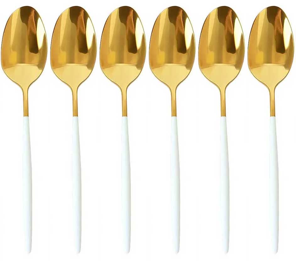Kadirelli Tafellepel - Set van 12 - RVS lepels - Soeplepels - Goud/Wit - TEKZEN