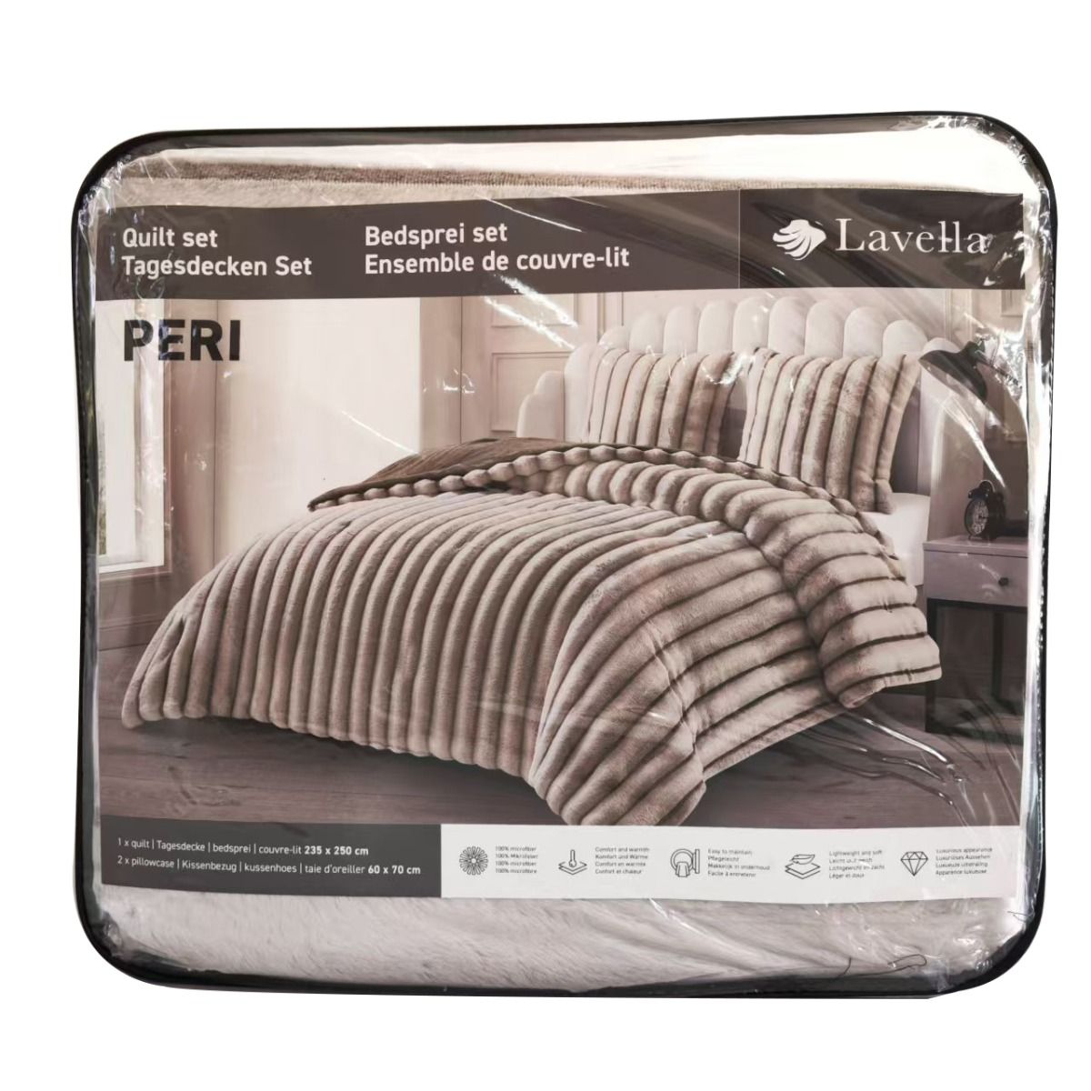 Lavella Peri Bedsprei Set 3 - delig - Taupe - 250x235cm - TEKZEN