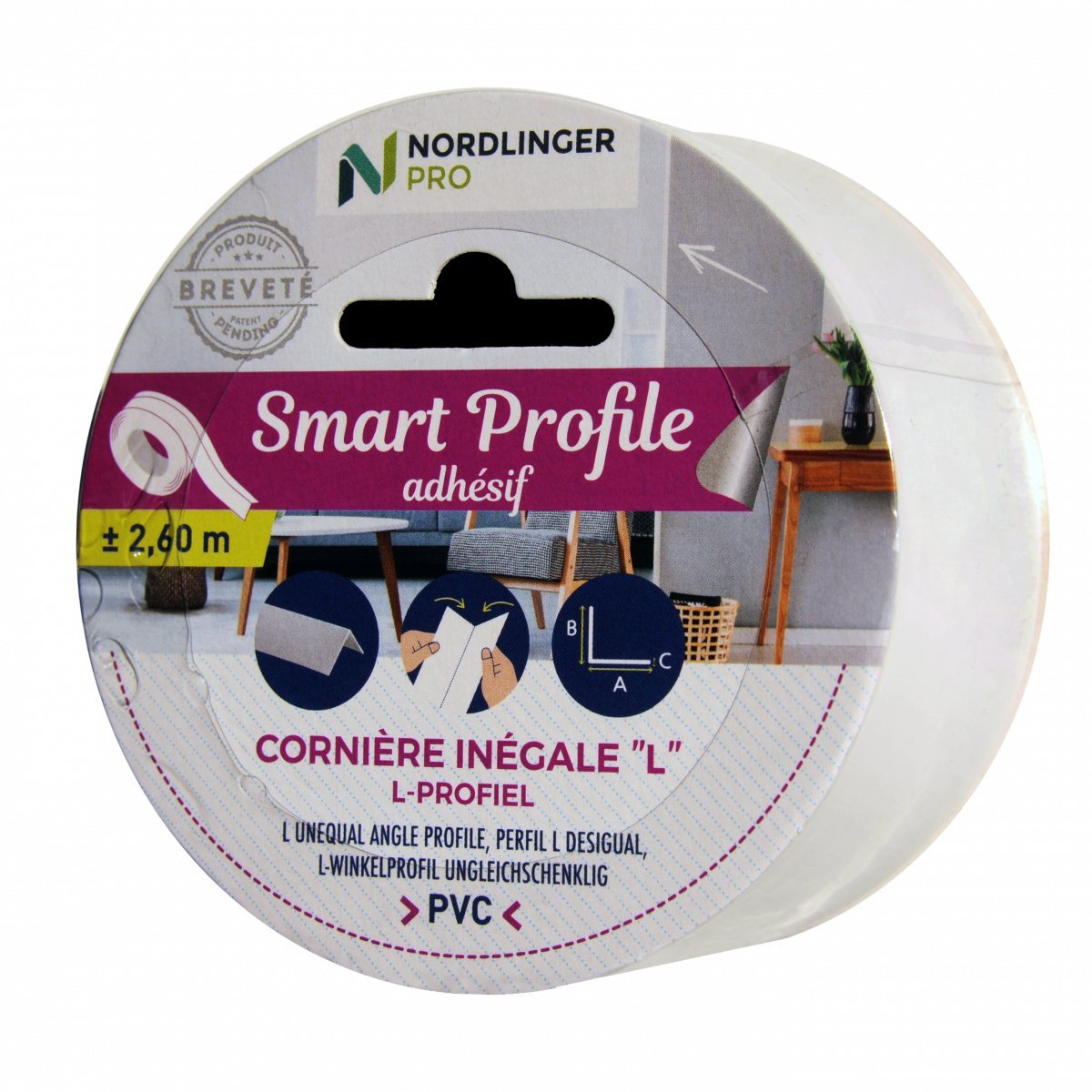 Nordlinger Pro Smart Profile L - Profiel Wit PVC 4x1cm/2,6m - TEKZEN